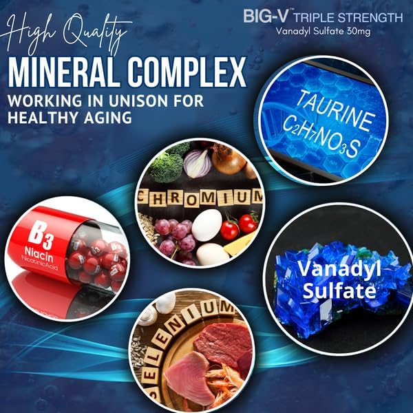 Bricker Labs Big-V Triple Strength Vanadyl Supplement: Vanadyl Sulfate 30 mg, Taurine 600 mg, Selenium, Chromium and Niacin, Blended Mineral Supplement Capsules 90 ct