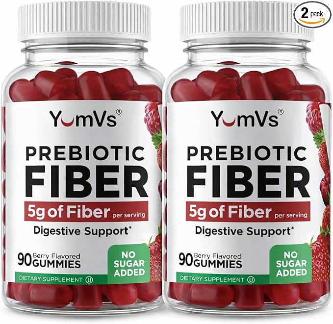 Yum-Vs - Prebiotic Fiber Gummies for Adults & Kids - 5g Digestive Aid Gummy Fiber Supplement - Keto Friendly Prebiotic Daily Fiber Supplement for Women & Men - No Sugar Added Dietary Fiber (90 Count)