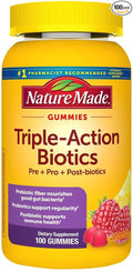 Nature Made Triple Action Biotic Gummy, 100 Gummies, Combined Prebiotic, Probiotic and PostBiotic, 50 Day Supply