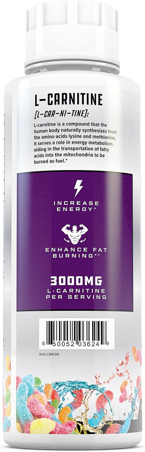 Cutler Nutrition Liquid L-Carnitine Fat Burner Supplement with Acetyl L-Carnitine & L-Carnitine Tartrate - Fat Burner Formula for Optimal Absorption, Energy & Muscle Support | Sour Gummy Flavor