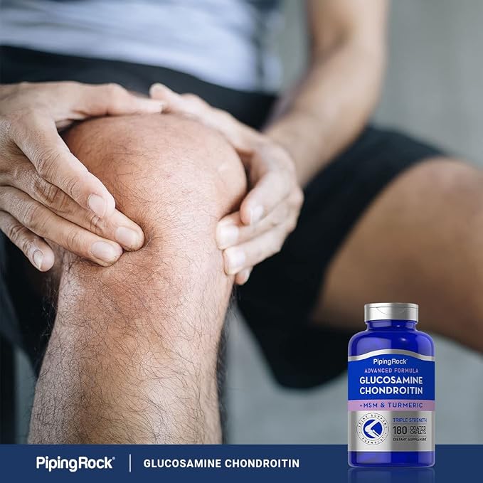 Piping Rock Glucosamine Chondroitin MSM Turmeric | 180 Caplets | Triple Strength | Advanced Supplement | Non-GMO, Gluten Free