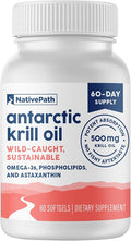 NativePath Antarctic Krill Oil - Wild-Caught Omega 3 Krill Oil 500mg Softgels with EPA, DHA and Astaxanthin - Supplement for Joint, Heart, Brain and Immunity - 60 ct - No Fishy Aftertaste