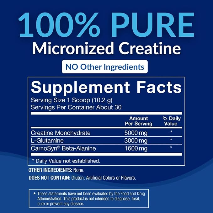 BodyTech Creatine + Glutamine with Beta Alanine Powder, Supports Training & Recovery, Pre Workout & Post Workout Supplement for Men & Women, Unflavored, Gluten Free, 10.8 Oz, 30 Servings
