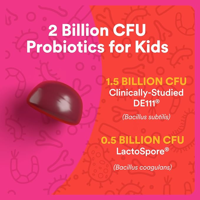 SmartyPants Kids Probiotic Gummies for Digestive Health: 2 Billion CFU Gut Health and Immune Support Supplement, Clinically Studied Probiotic, Gluten Free, Grape, 30 Count (30 Day Supply)