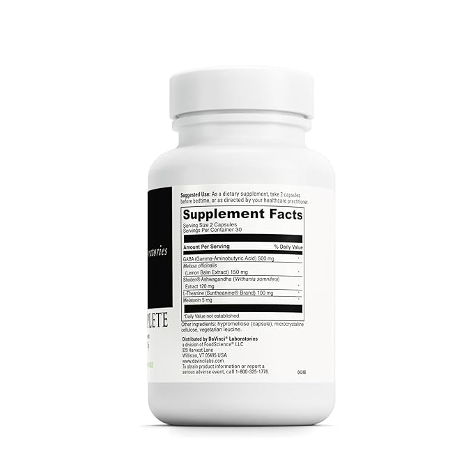 DAVINCI Labs Sleep Complete - Dietary Supplement to Support Healthy Sleeping Habits, Relaxation and Sleep* - with Melatonin, Lemon, Ashwagandha and L-Theanine - Gluten-Free - 60 Vegetarian Capsules