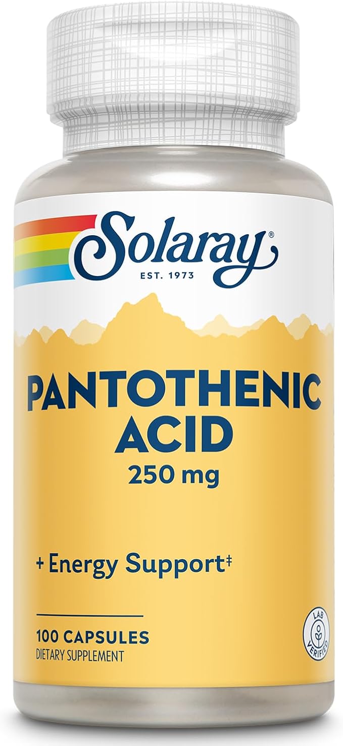 SOLARAY Pantothenic Acid 250mg | Vitamin B5 | Energy Metabolism, Hair, Skin, Nails & Digestive Support | 100CT