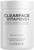Codeage Clearface Pantothenic Acid, Niacin Supplement, Vitamins A, C, D3, E, Probiotics, Zinc, Riboflavin, Thiamin, L-Lysine HCL & Omega-3, Niacinamide, Skin Botanical Blend - Non-GMO - 90 Capsules