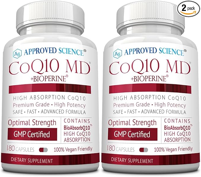 Approved Science® CoQ10 MD - Extra Strength Pure CoQ10 300mg with BioPerine® for Faster Absorption - Optimal Support Supplement - Vegan - 6 Month Supply