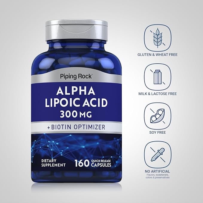 Piping Rock Alpha Lipoic Acid 300mg | Plus Biotin Optimizer | 160 Capsules | Non-GMO, Gluten Free Supplement