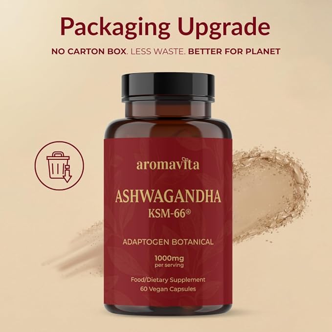 Ashwagandha Capsules – KSM-66® 1000mg Daily Dose – Pure Organic Root Powder Extract Ayurvedic Supplement - Stress Relief & Sleep Support Supplement - Supports Balanced Energy Levels.