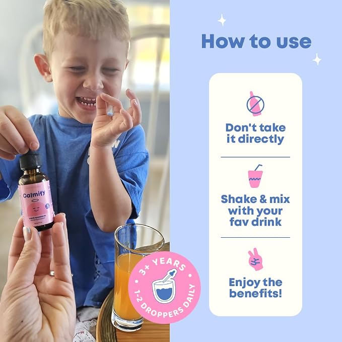 JoySpring Calmify Magnesium Glycinate for Kids | Liquid Magnesium with L-Theanine Supplement | Chamomile Extract & Passion Flower Extract | Sugar-Free Calm Drops | 1 fl oz (30 Servings)