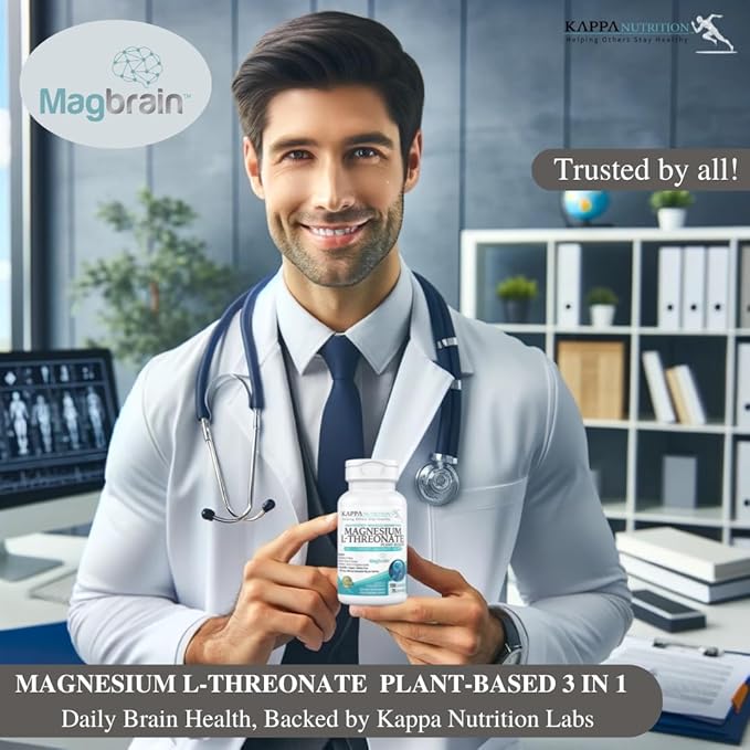 Kappa Nutrition Powered by Magbrain™ Magnesium L-Threonate Plant-Based, 150 Vegan Capsules, 420mg Elemental Magnesium (3 Capsules) from 2,253mg, Brain, Sleep & Muscle Support.