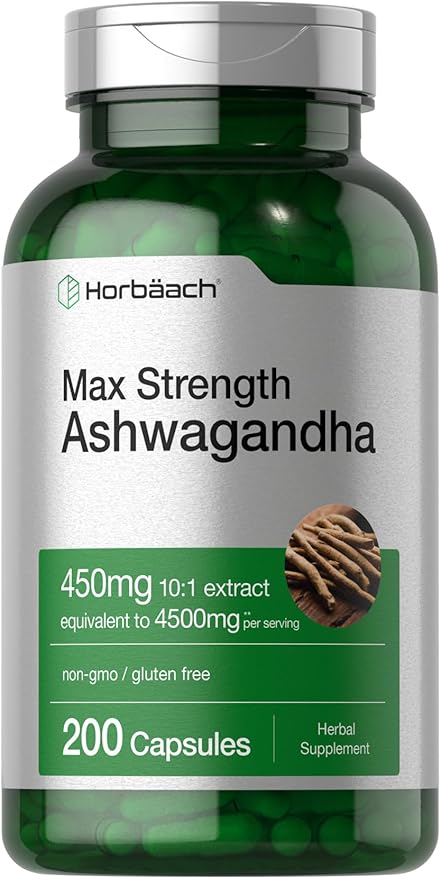 Horbäach Ashwagandha Supplement for Women and Men | 200 Capsules | Max Strength Herb Root Extract | with Black Pepper Extract | Non-GMO, Gluten Free