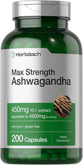 Horbäach Ashwagandha Supplement for Women and Men | 200 Capsules | Max Strength Herb Root Extract | with Black Pepper Extract | Non-GMO, Gluten Free
