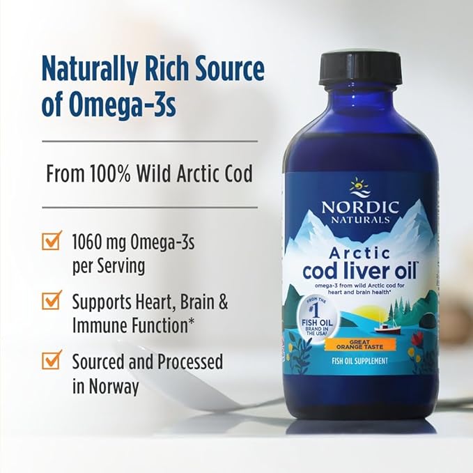 Nordic Naturals Arctic Cod Liver Oil, Orange - 8 oz - 1060 mg Total Omega-3s with EPA & DHA - Heart & Brain Health, Healthy Immunity, Overall Wellness - Non-GMO - 48 Servings