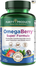 Purity Products OmegaBerry Fish Oil w/Vitamin D3 + Organic Acai Super Formula - 1875 mg of Concentrated, Molecularly Distilled, Ultra Pure Omega-3s 1080 mg EPA + 720mg DHA + 120 mg DPA - 90 Count