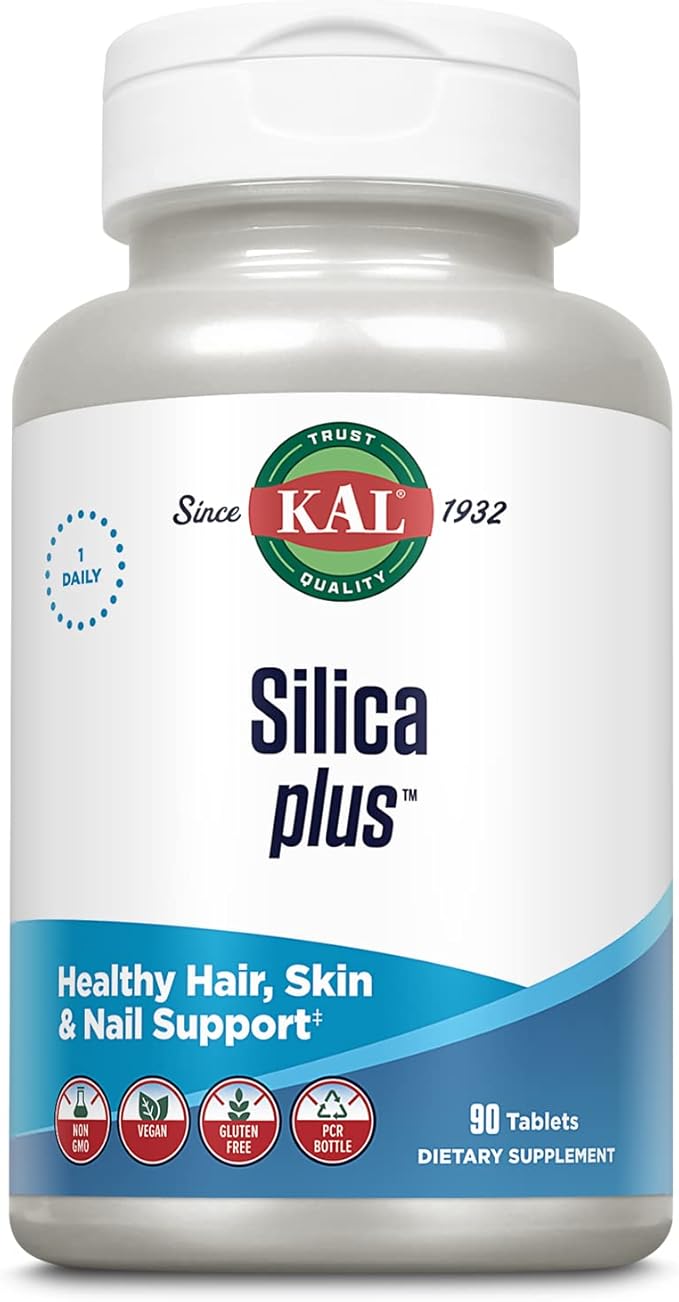 KAL Silica Plus, Silica Gel with Horsetail Extract, Healthy Hair, Skin & Nails Support, Maximum Absorption, Vibrant Hair, Glowing Skin Supplement, Vegan, Gluten Free, 90 Serv, 90 Quick Dissolve Tabs