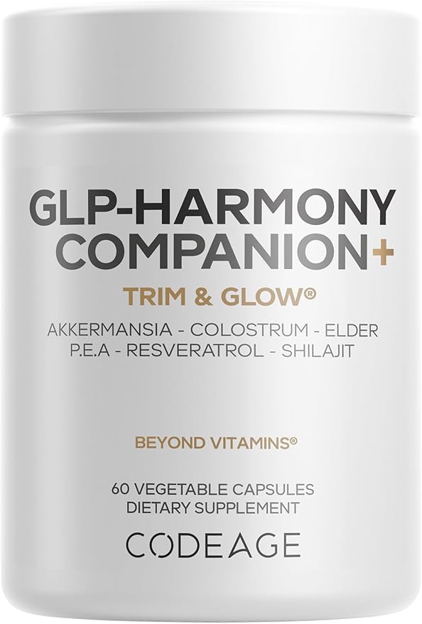 Codeage GLP-Harmony Companion+ Supplement - GLP-1 Agonist Support - Lion's Mane, Pea, Colostrum, Shilajit, Akkermansia, Elder, Citrus Bioflavonoids, Broccoli, Resveratrol - Non-GMO - 60 Capsules