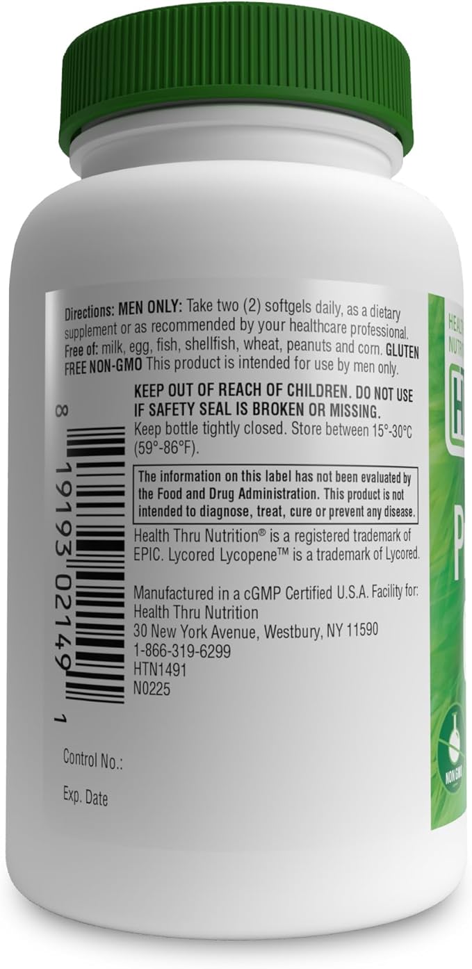 Health Thru Nutrition Prostate Plus Double Strength with Saw Palmetto Extract, Lycopene as Lycored, Plant Sterols, Selenium, Zinc and Pumpkin Seed | Complete Prostate Support (Pack of 60)