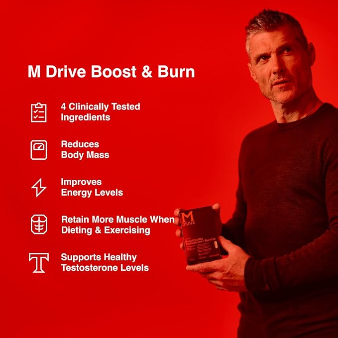 Mdrive Boost and Burn Testosterone Support Supplement and Fat Burner with Zinc, KSM-66 Ashwagandha, 75 Capsules