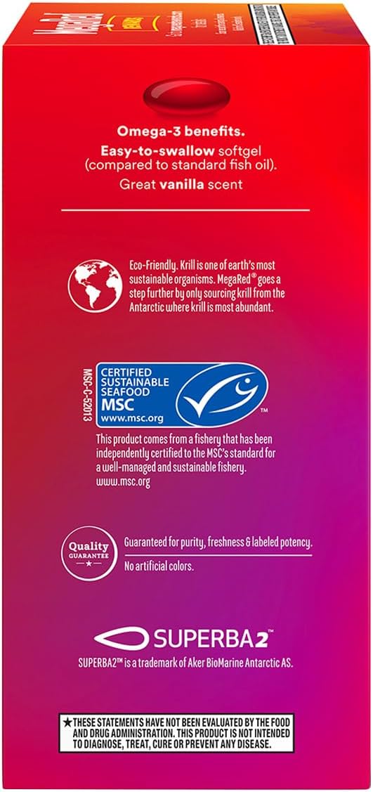 MegaRed 350mg Omega 3 Supplement with EPA/DHA, Astaxanthin & Phospholipids, No Fish Oil Aftertaste Supports Heart, Brain, Joint and Eye Health, 120 Count Softgels (2 Pack)