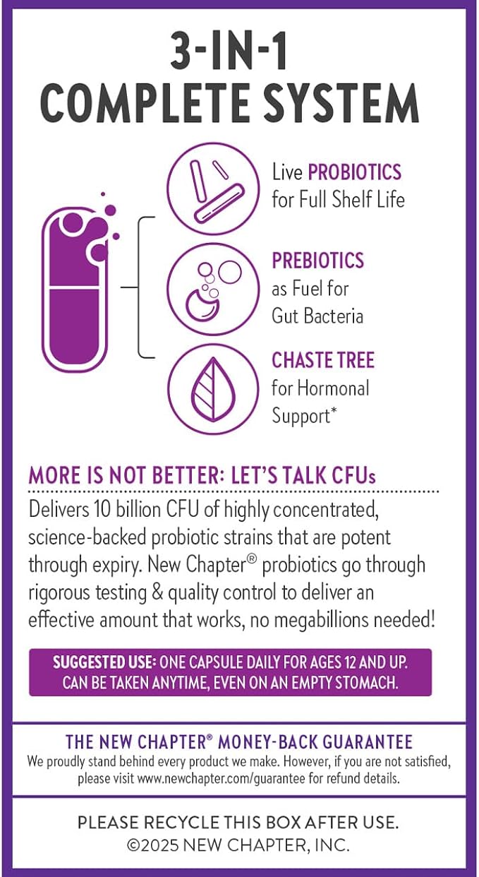 New Chapter Probiotics for Women - 30 ct (1 Month Supply), Women's Daily Probiotic with Prebiotics and Probiotics for Vaginal Health & Chaste Tree for Hormonal Support, 100% Vegetarian, Non-GMO