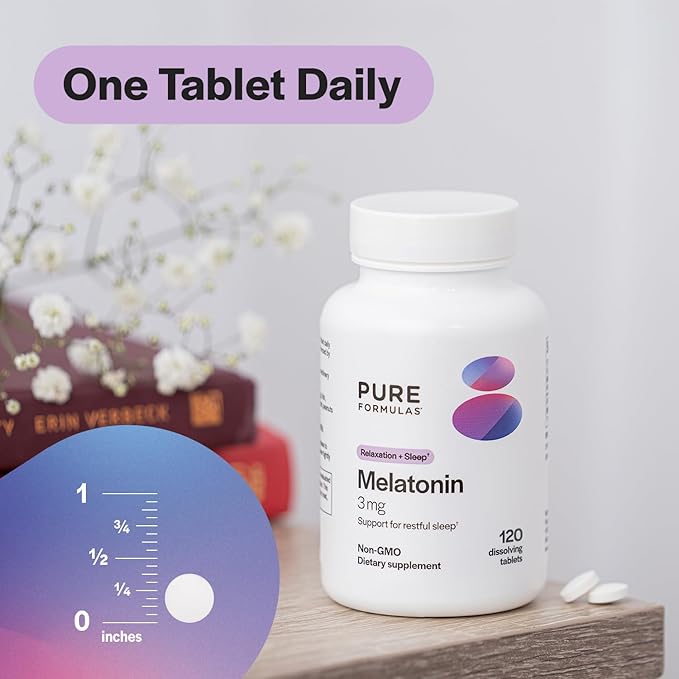 PureFormulas - Melatonin 3 mg - Supports Circadian Rhythms, Restful Sleep, and Relaxation - Pure Melatonin 300 mcg Antioxidant Soy-Free, Dairy-Free - 120 Tablets