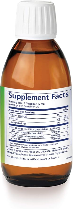 Omega-V Benefits Liquid Omega 3 Supplement - 5 oz, 30-Day Supply - Vegan Supplement with 1000mg EPA & DHA for Eye Health