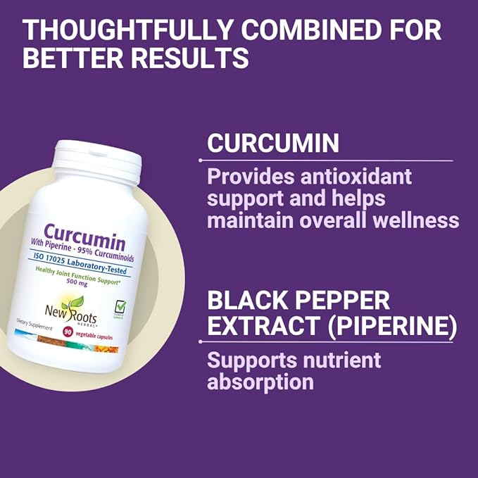 NEW ROOTS HERBAL Turmeric Curcumin Supplement 500mg with Black Pepper Extract - 20x Better Absorption | Coumarin Capsules with 95% Curcuminoids & 95% Piperine (90 Veg Capsules)