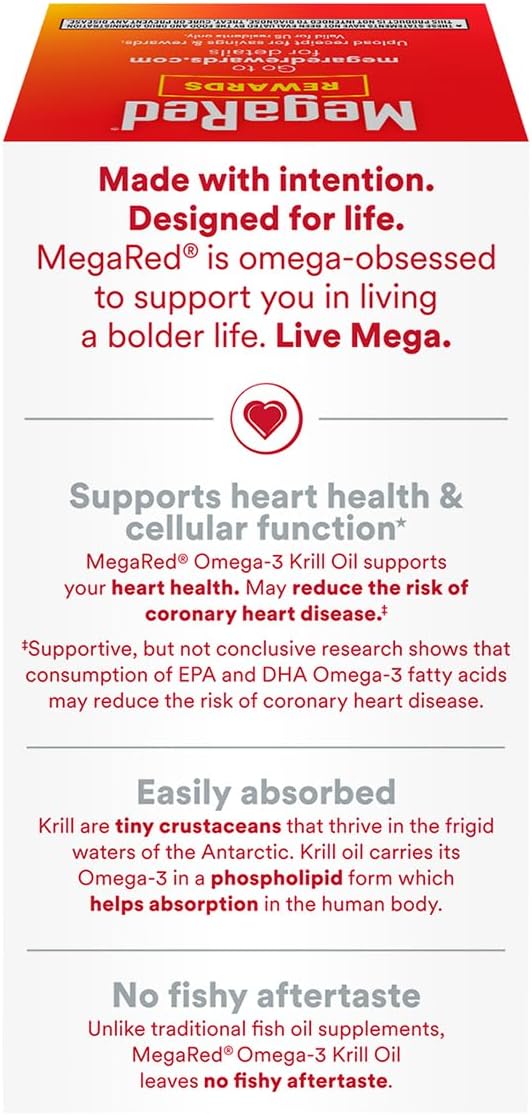 MegaRed Ultra Concentrate 750mg Omega-3 Krill Oil Fatty Acid Supplement with EPA/DHA, Antioxidant Astaxanthin, No Fish Oil Aftertaste Supports Heart Health, 80 Count Softgels (2 Pack)