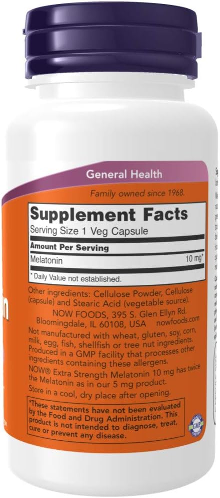 Now Supplements, Melatonin, Extra Strength 10 mg, 100 Veg Capsules (Pack of 2)