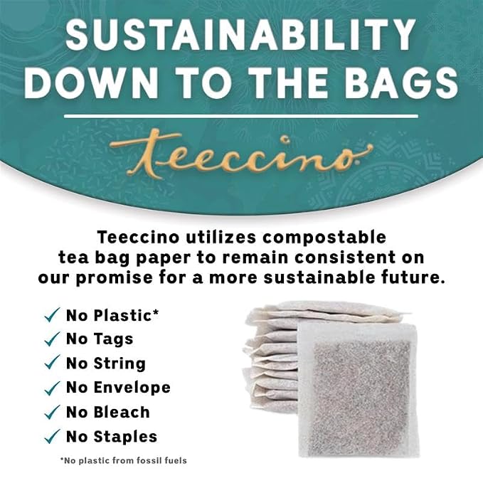 Teeccino Hazelnut Roasted Herbal Tea - Caffeine Free, Prebiotic, 3x More Herbs - 50 Tagless Eco-Friendly Tea Bags