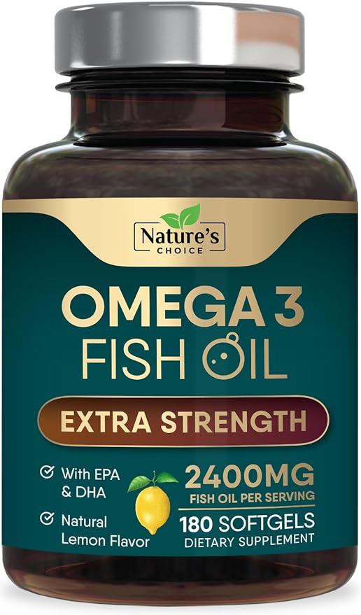Omega 3 Fish Oil Supplements - 2400mg Fish Oil Per Serving - Triple Strength Omega-3 with Fatty Acids EPA & DHA - Natural Heart, Brain & Immune Support - Wild Caught, Bottled in USA - 180 Softgels
