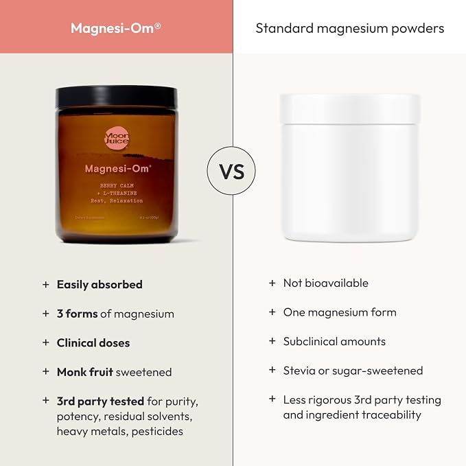 Moon Juice Magnesi-Om Magnesium Powder Supplement - Chelated Magnesium Complex + L-Theanine Blend for Rest, Relaxation & Regularity - Vegan, Non-GMO & No Sugar, Berry, 7.7 oz, 55 Servings