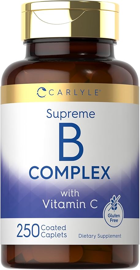 Carlyle Vitamin B Complex for Women and Men | 250 Caplets | with Vitamin C | Vegetarian, Non-GMO, and Gluten Free Supplement