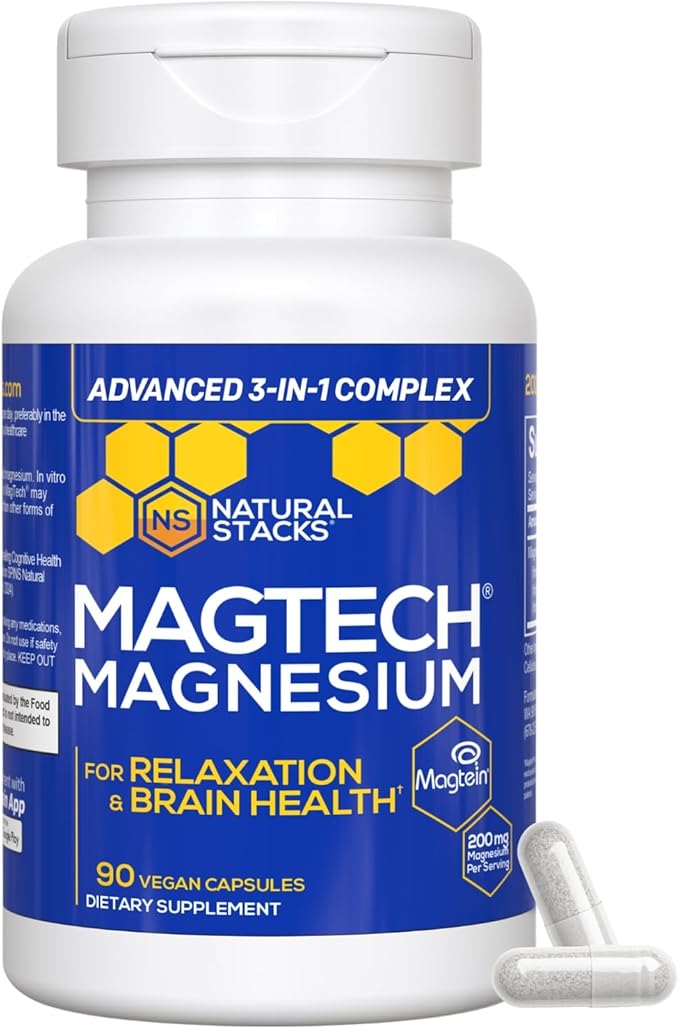 NATURAL STACKS Apigenin for Sleep + Magtech Magnesium Supplement Bundle - Supports Sleep & Brain Health* - 210 Total Capsules