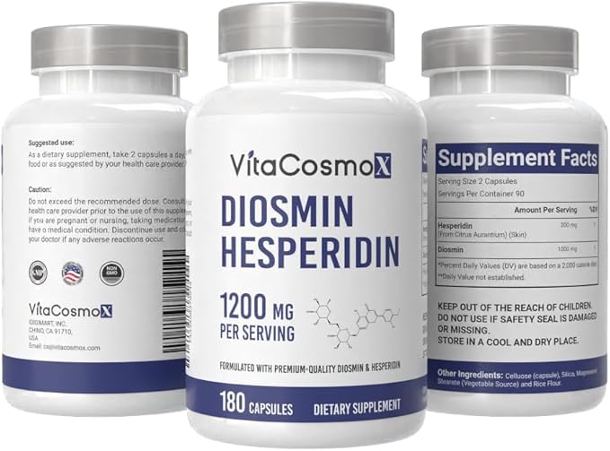 Diosmin Hesperidin 1200 mg Complex, 240 Capsules, Citrus Bioflavonoids Rich Fruit Extract, 100% Vegetarian, Non-GMO & Gluten Free (180 Count (Pack of 1))
