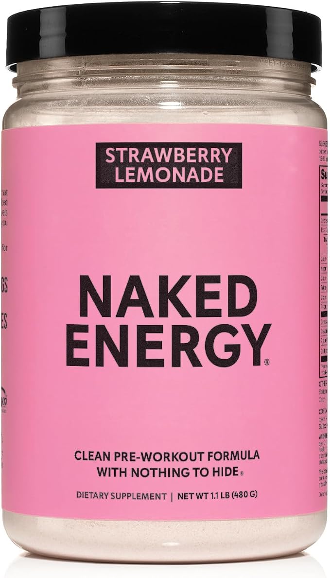 NAKED Strawberry Lemonade Energy - Clean Pre Workout Supplement for Men and Women, NSF Certified, Vegan Friendly, No Added Sweeteners, Colors Or Flavors - 30 Servings