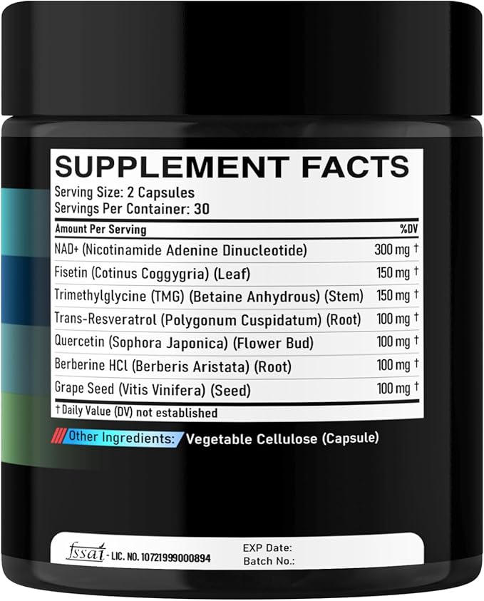 DEDICAD NAD.+ Supplement - Combined to Resveratrol, Quercetin, Berberine, Fisetin, TMG and Grape Seed - 60 Capsules