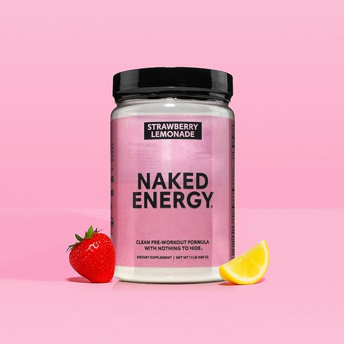 NAKED Strawberry Lemonade Energy - Clean Pre Workout Supplement for Men and Women, NSF Certified, Vegan Friendly, No Added Sweeteners, Colors Or Flavors - 30 Servings