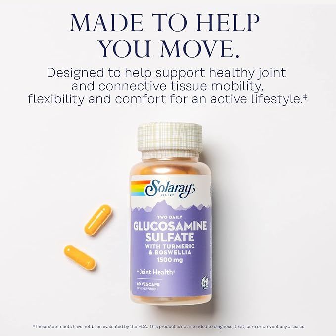 SOLARAY Glucosamine Sulfate 1500mg with Turmeric & Boswellia, Joint Health Support, 60 VegCaps (30 Servings), Two Daily