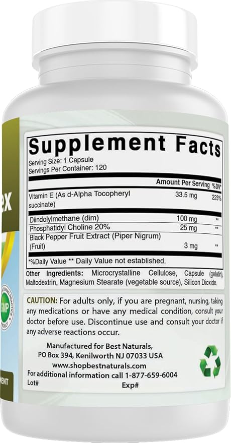 Best Naturals DIM Supplement 100 mg 120 Capsules, DIM for Estrogen Metabolism & Balance, For Menopause, Body Building, PCOS & Hormonal Acne