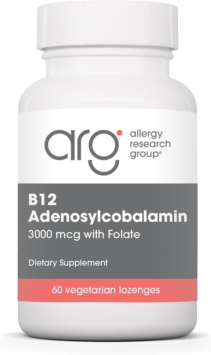 Allergy Research Group B12 Adenosylcobalamin Supplement - with Folic Acid, Vitamin B12 3000 mcg, Folate, Pure B12, Vegetarian Lozenges - 60 Count
