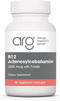 Allergy Research Group B12 Adenosylcobalamin Supplement - with Folic Acid, Vitamin B12 3000 mcg, Folate, Pure B12, Vegetarian Lozenges - 60 Count