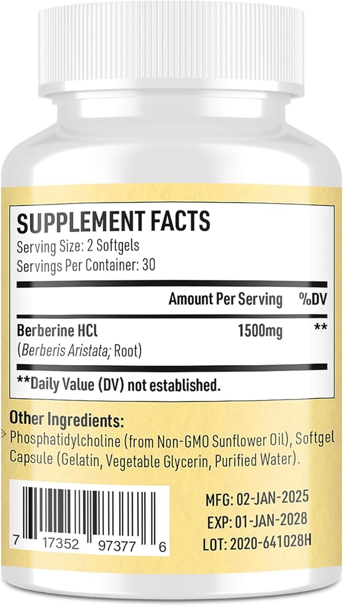 Liposomal Berberine - Berberine Supplement Activates AMPK, Supports Body Balance in Women and Men -Support Immune Function, Gut Function, Non-GMO, Sugar-Free, 60 Softgels