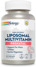 SOLARAY Liposomal Multivitamin Prenatal - Support for Mom & Baby with Prenatal Vitamins for Women, Folic Acid & Iron - High Potency, Gentle Digestion - 60-Day Guarantee - 30 Servings, 60 VegCaps