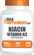 BulkSupplements.com Niacin Capsules - Niacin Supplement, Vitamin B3 - Gluten Free, 1 Capsule per Serving, 365 Capsules (Pack of 1)