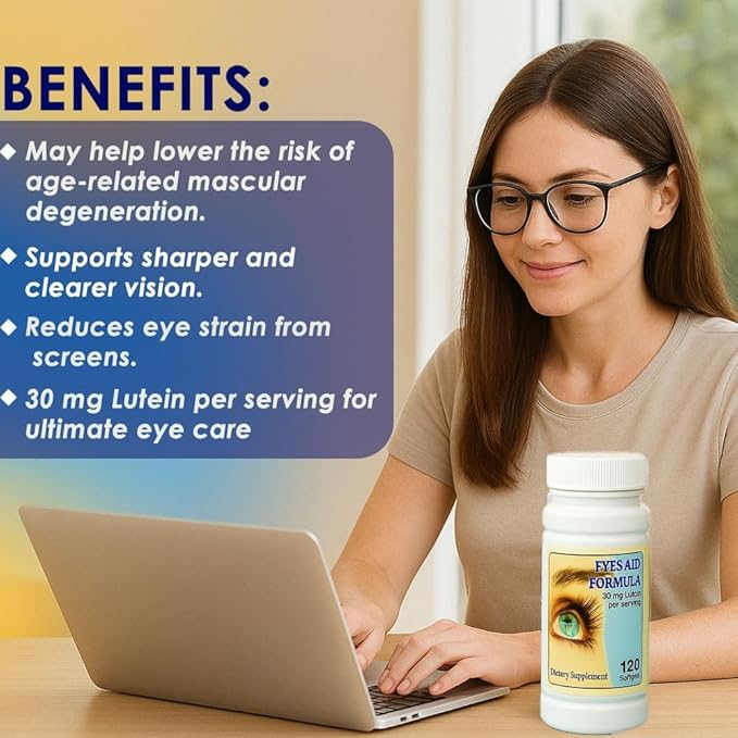 Nu Health Eyes Aid Formula | Lutein 30 mg with Vitamin A, Vitamin E & Zinc | 120 Softgels | Eye Function & Blue Light Support | Daily Vision Wellness