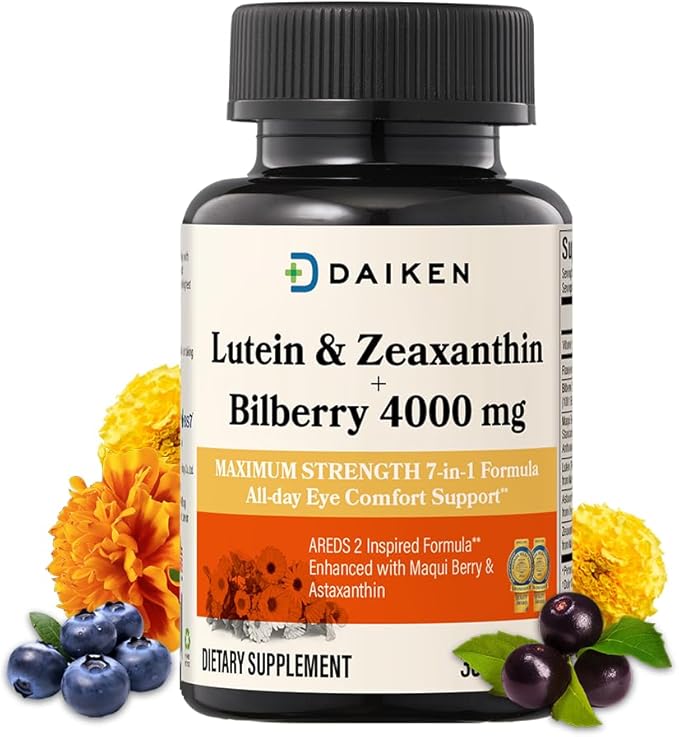 DAIKEN Lutein and Zeaxanthin Supplements, AREDS 2 Inspired Formula with Astaxanthin, Maqui Berry, Bilberry, Flaxseed Oil & Vitamin E, 30 Softgels