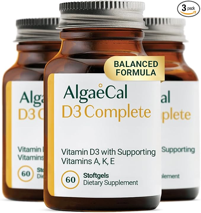 ALGAECAL D3 Complete - Enhanced Immune Support & Bone Health with D3 K2, A, & E - Whole Body Wellness & Bone Strength, 60 softgels (3 Packs)